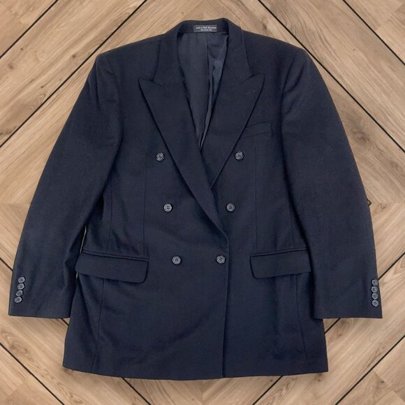 VINTAGE Gianfranco Ruffini SIZE 42L Black Cashmere Blend Double-Breasted Coat - Picture 1 of 6